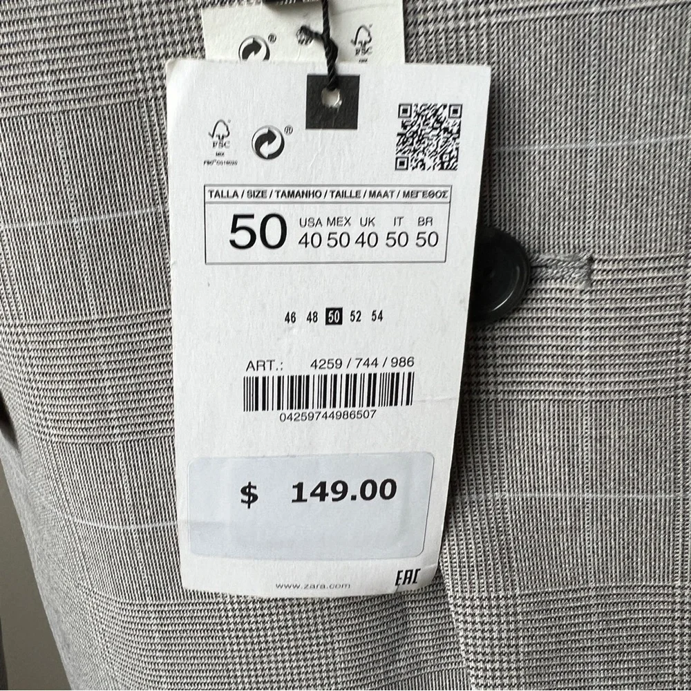 ZARA CHECKED SUIT JACKET BEIGE SIZE 40 | 4259/744/986